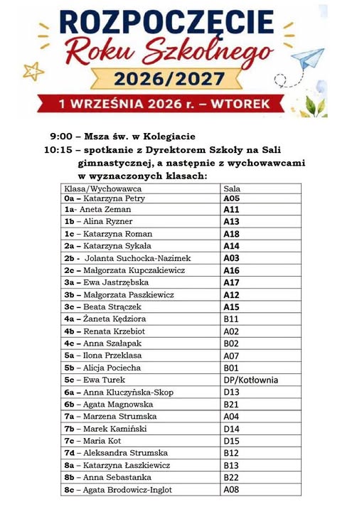 ROZPOCZĘCIE ROKU SZKOLNEGO 2026/2027