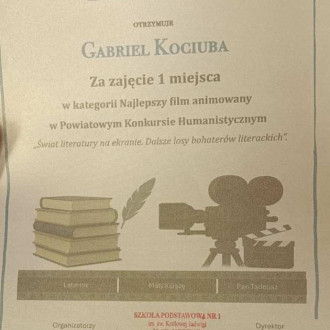 Dyplom jednego z uczestników z 7a